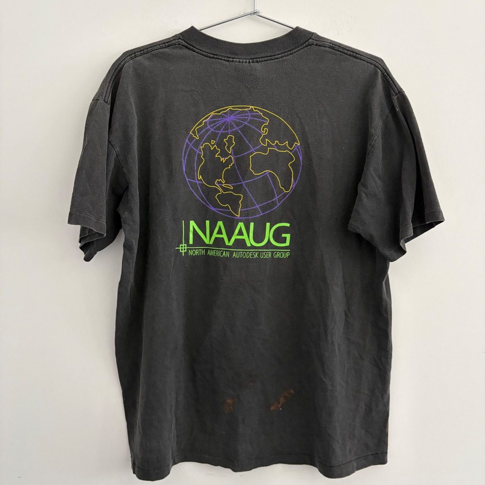 Vintage Oneita Power-T NAAUG Autodesk User Group T-Shirt Black Large Made in USA